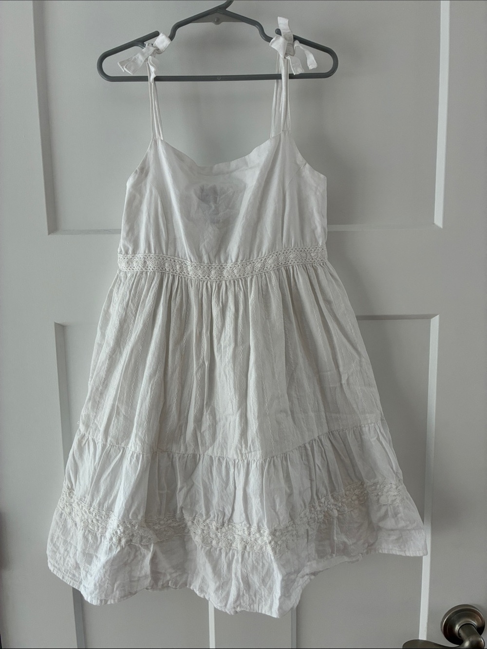Chaps White Tie-Shoulder Cotton Sundress for Girls